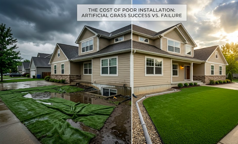 Artificial Grass Drainage Mistakes That Lead to Basement Water Damage